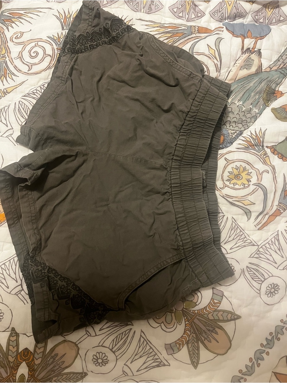 Prana Olive Green Elastic Waist Shorts with Dark Trim